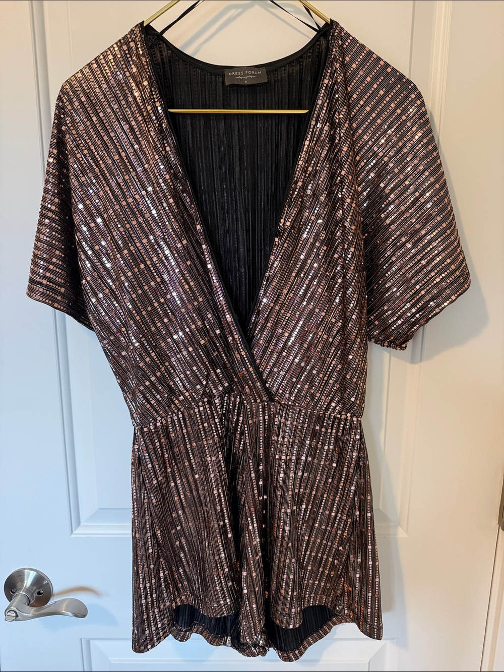 Dress Forum Rose Gold Sequin V-neck Short Romper